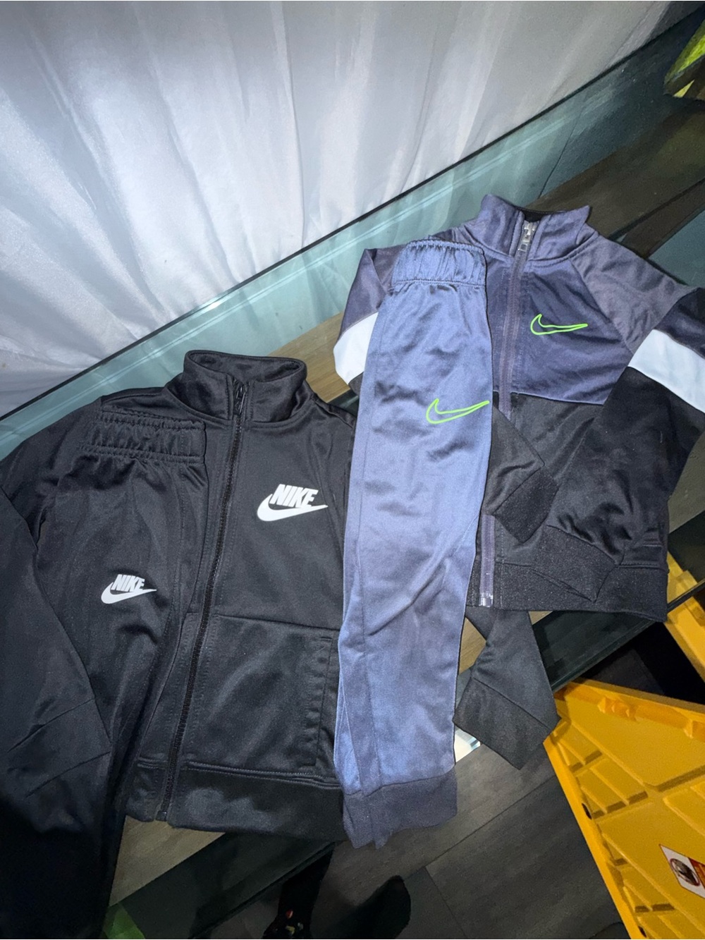 Nike Kids Black & Navy Track Jacket Set with Lime Swoosh Accents